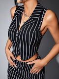  | SHEIN ICON Striped Lapel Collar Crop Waistcoat | Waistcoat | Shein | OneHub