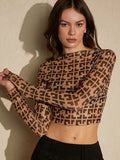  | SHEIN Allover Print Mock Neck Crop Mesh Top | Top | Shein | OneHub