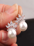 SHEIN Faux Pearl & Rhinestone Decor Stud Earrings