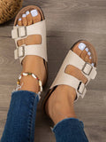  | SHEIN Women Buckle Decor Flat Sandals, Cool Beige Footbed Sandals | Sandal | Shein | OneHub