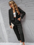  | SHEIN Essnce Solid Single Button Crop Blazer And Slant Pocket Tailored Pants | Blazer | Shein | OneHub