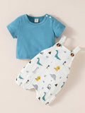  | SHEIN Baby Boy Button Detail Tee & Dinosaur Print Overall Romper Set | Dress | Shein | OneHub