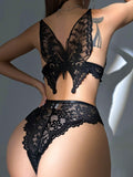 SHEIN Butterfly Embroidery Floral Lace Underwire Lingerie Set