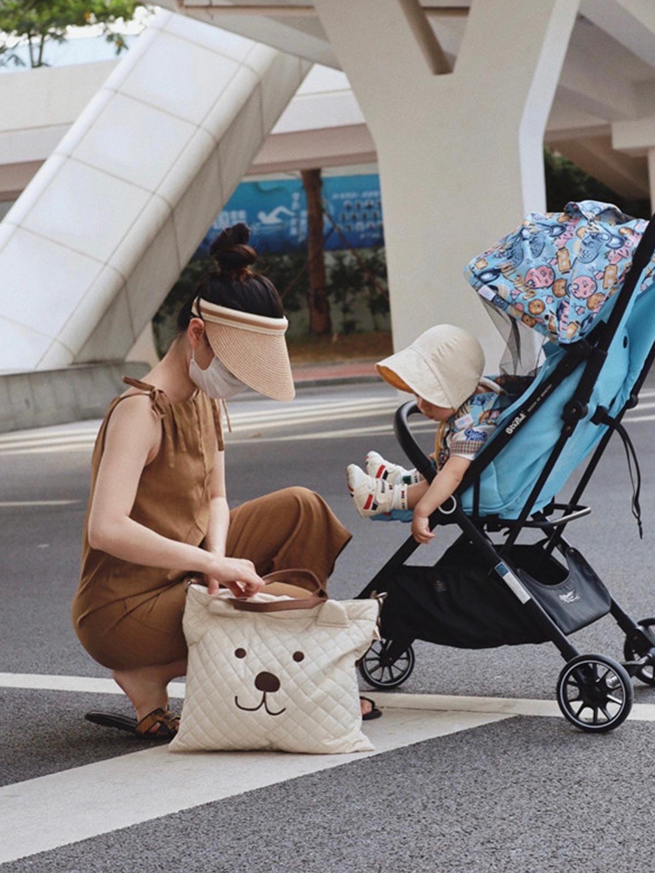  | SHEIN 1pc Quilted Diaper Bag With Embroidered Cartoon Bear Design, White, Portable Maternity Travel Bag With Detachable Shoulder Strap For Mommy | Bags | Shein | OneHub