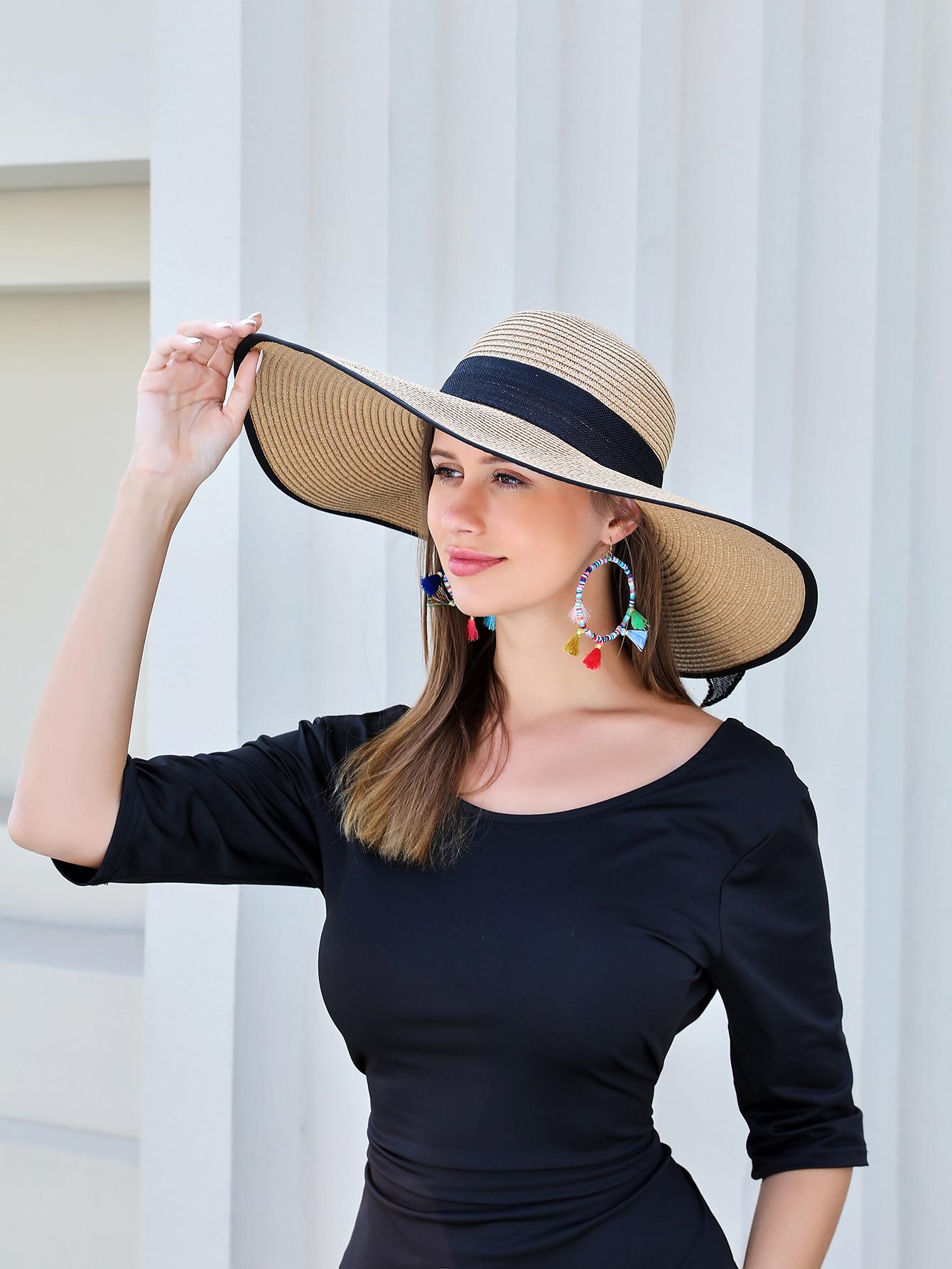  | SHEIN 1pc Women's Wide Brim Straw Hat With Ribbon Bow | Cap | Shein | OneHub