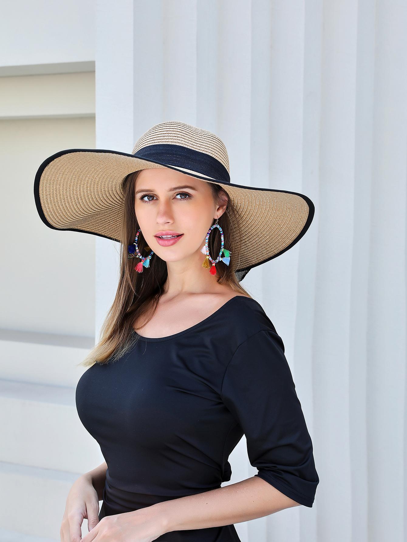  | SHEIN 1pc Women's Wide Brim Straw Hat With Ribbon Bow | Cap | Shein | OneHub