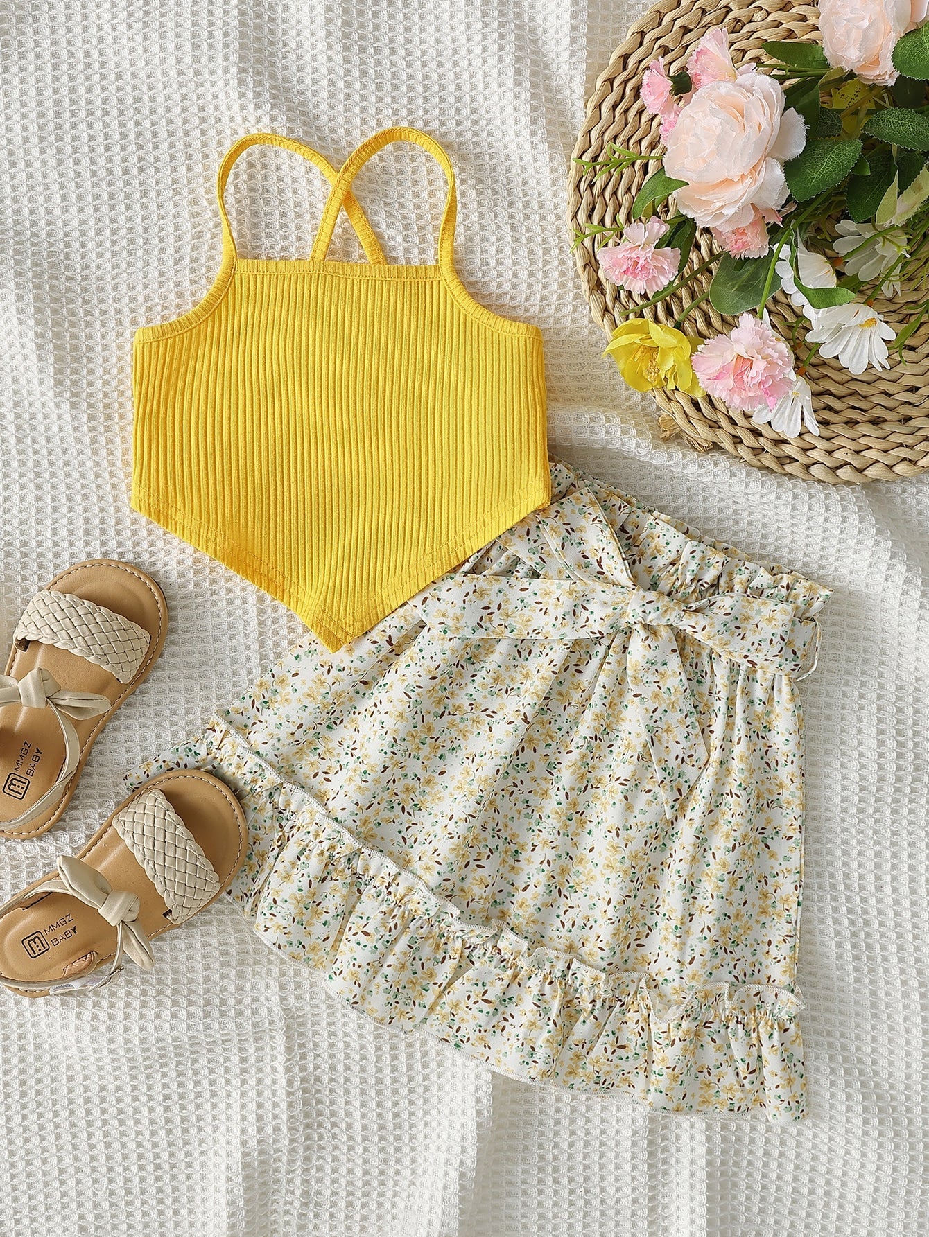  | SHEIN Baby Hanky Hem Cami Top & Ditsy Floral Print Paperbag Waist Belted Skirt | Dress | Shein | OneHub