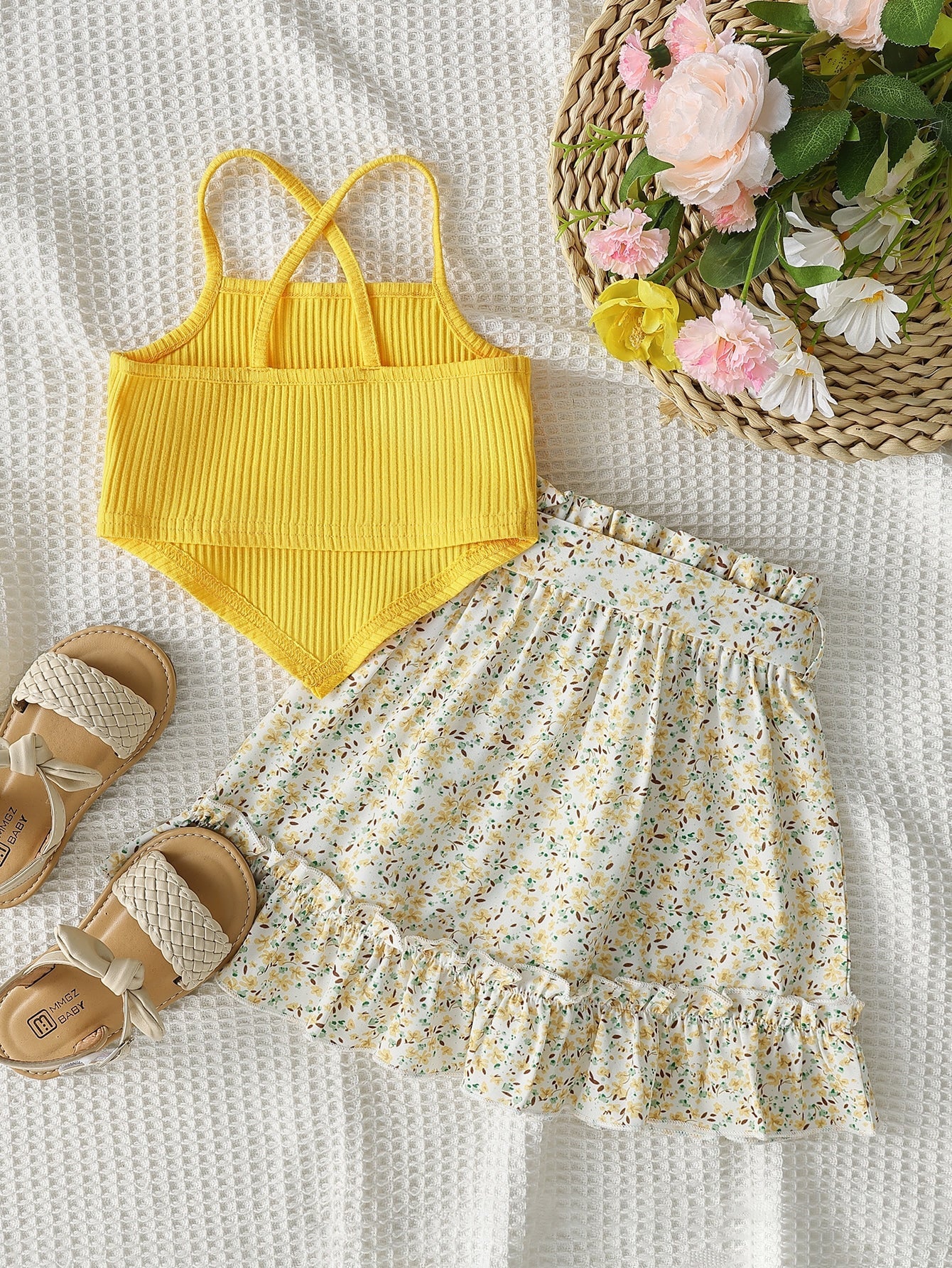  | SHEIN Baby Hanky Hem Cami Top & Ditsy Floral Print Paperbag Waist Belted Skirt | Dress | Shein | OneHub