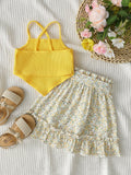  | SHEIN Baby Hanky Hem Cami Top & Ditsy Floral Print Paperbag Waist Belted Skirt | Dress | Shein | OneHub