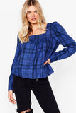 Nasty Gal Check Your Facts Square Neck Relaxed Blouse