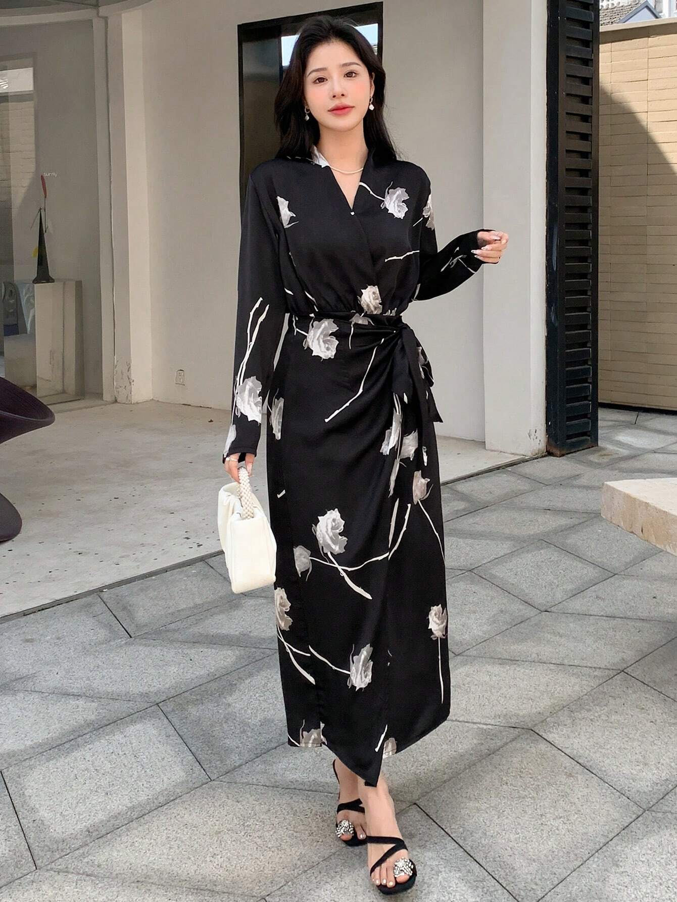 shein wrap dress SHEIN DAZY Floral Print Knot Side Wrap Dress | Dress