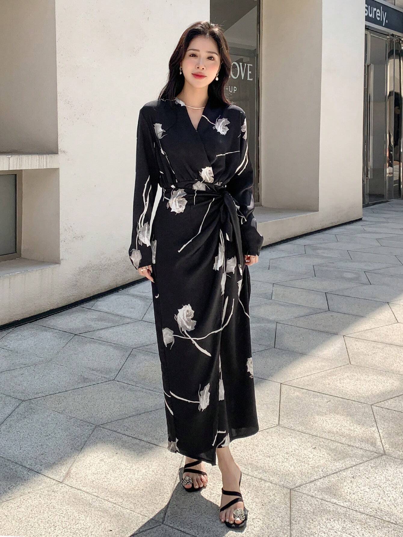 SHEIN DAZY Floral Print Knot Side Wrap Dress | Dress SHEIN DAZY Floral Print Knot Side Wrap Dress | Dress