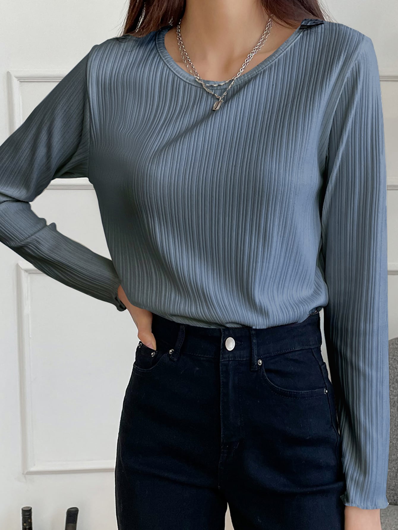  | SHEIN DAZY Ribbed Knit Lettuce Trim Tee | T-shirt | Shein | OneHub