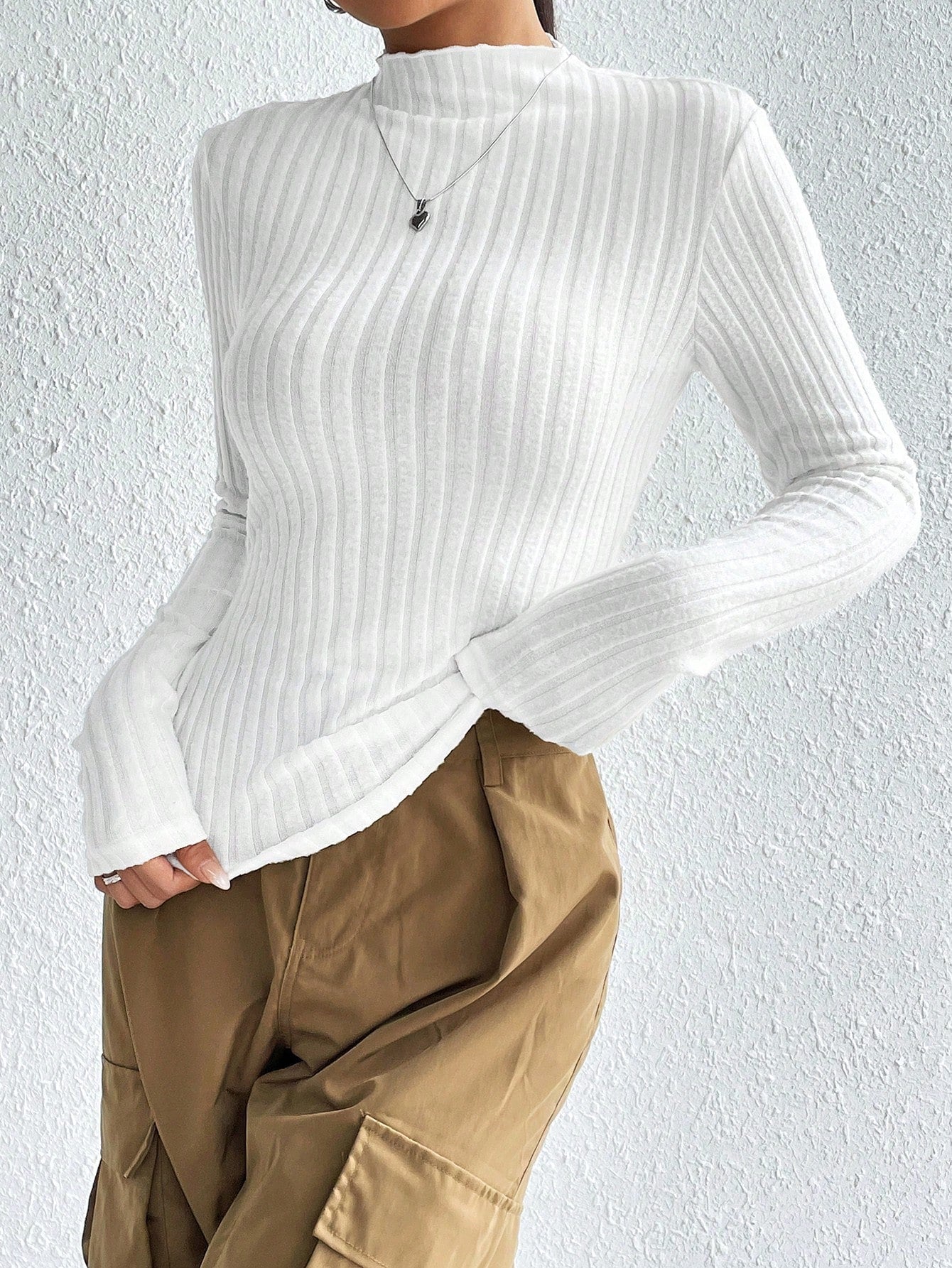  | SHEIN Mock Neck Ribbed Knit Tee | Sweater | Shein | OneHub