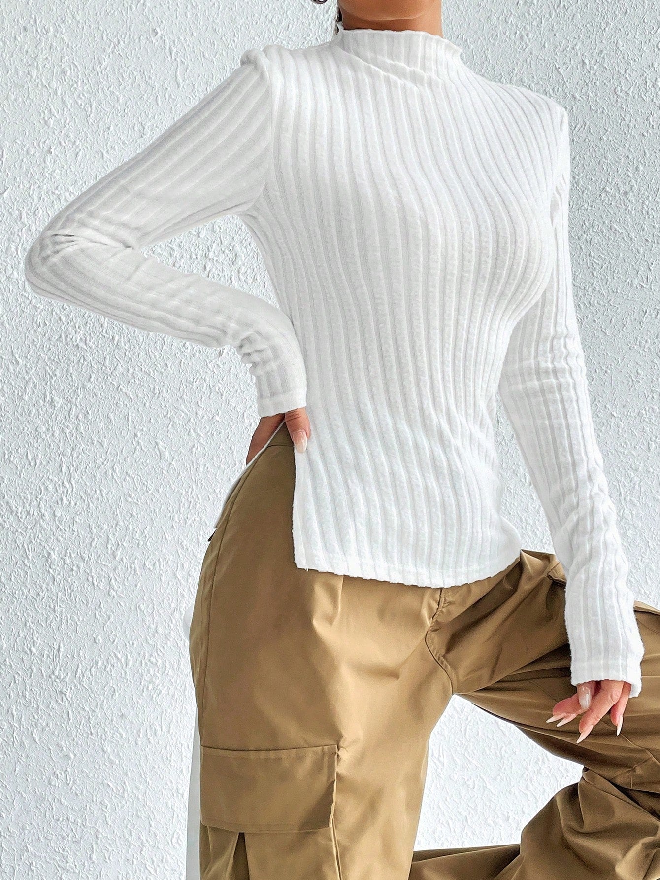  | SHEIN Mock Neck Ribbed Knit Tee | Sweater | Shein | OneHub