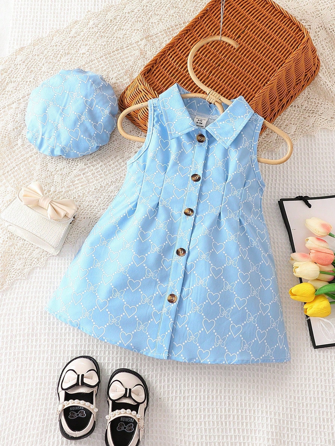 SHEIN Baby Girl Allover Heart Print Shirt Dress & Hat | Dress SHEIN Baby Girl Allover Heart Print Shirt Dress & Hat | Dress