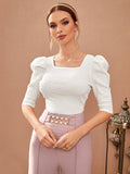 SHEIN Modely Puff Sleeve Square Neck Tee