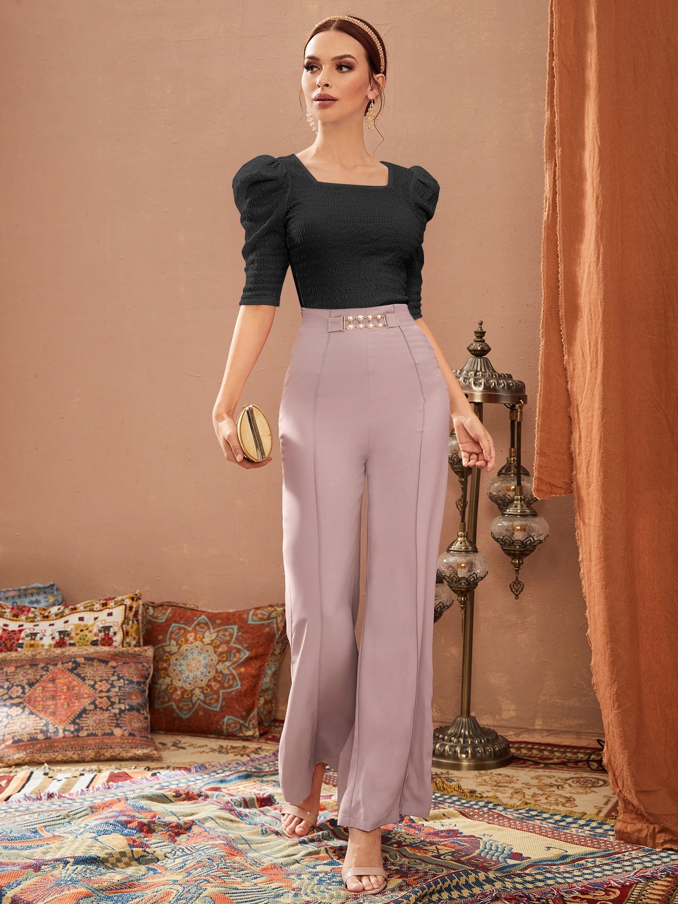  | SHEIN Mulvari Puff Sleeve Square Neck Tee | Top | Shein | OneHub
