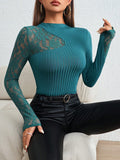  | SHEIN Priv̩ Contrast Lace Mock Neck Tee | Top | Shein | OneHub