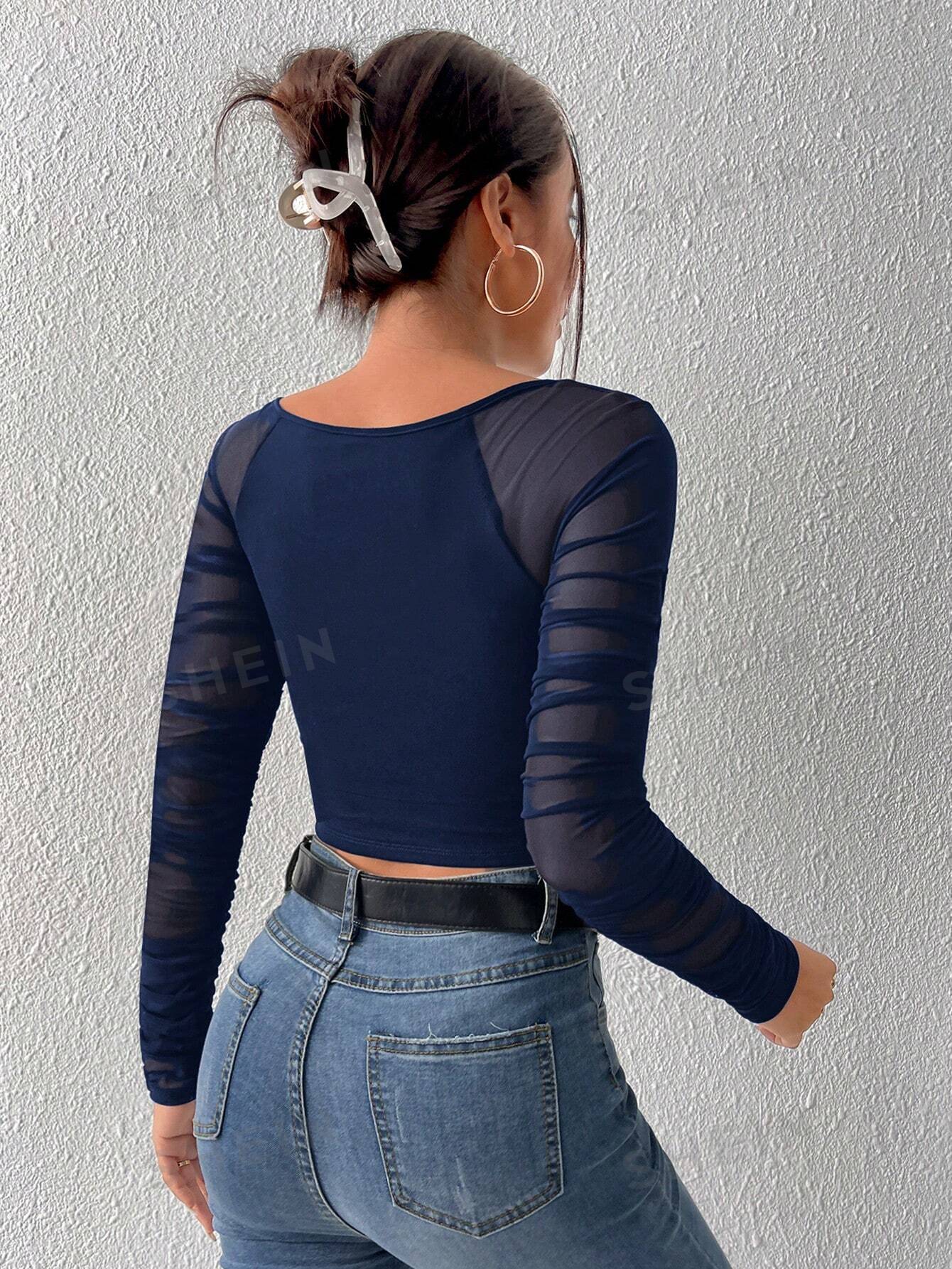  | SHEIN Priv̩ Knitted Mesh Long Sleeve Top | Top | Shein | OneHub