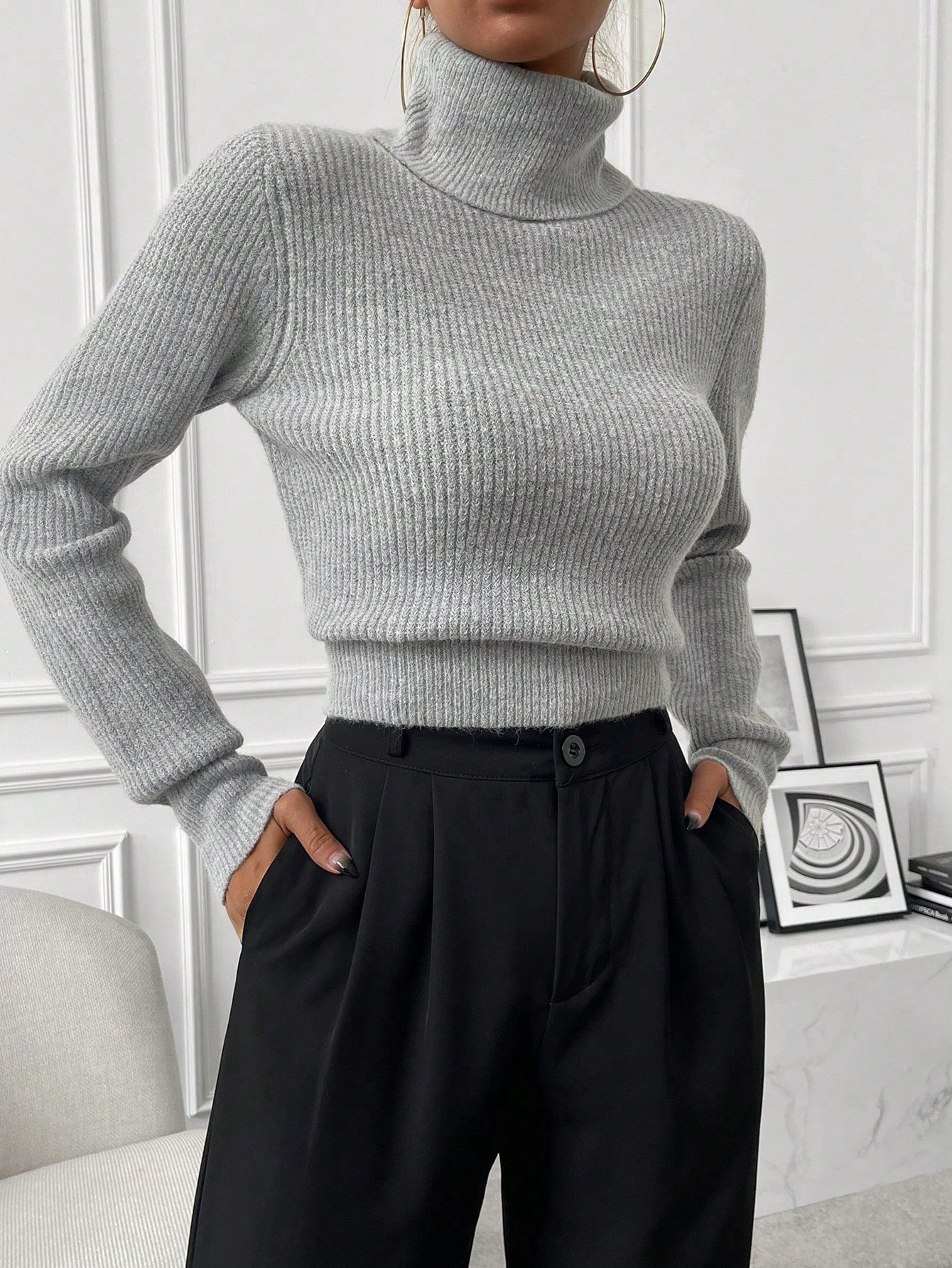  | SHEIN Privé Turtleneck Ribbed Knit Turtleneck Sweater | Sweater | Shein | OneHub