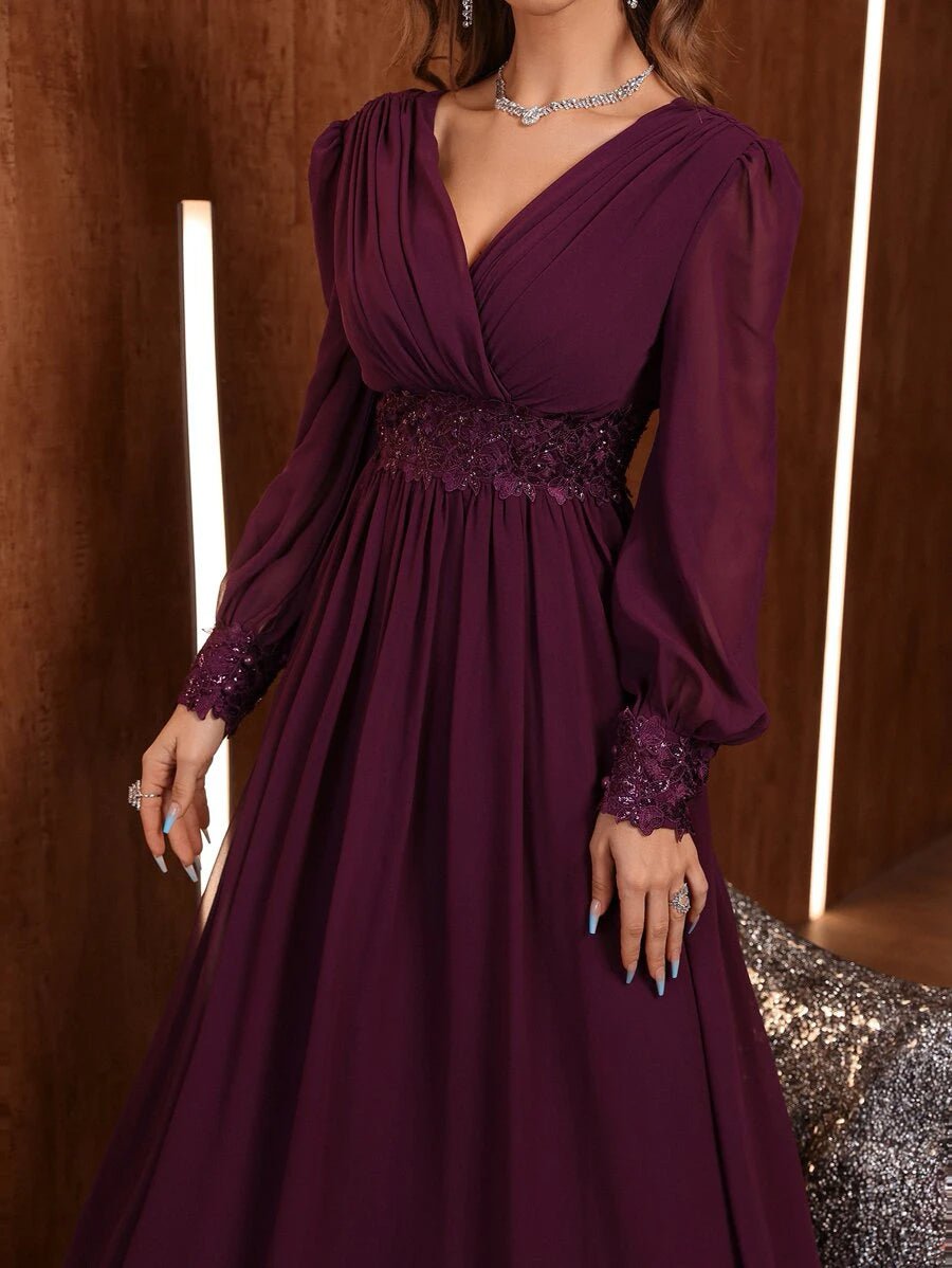 formal dress shein Black & Gold Sequin Trailing Formal Dress