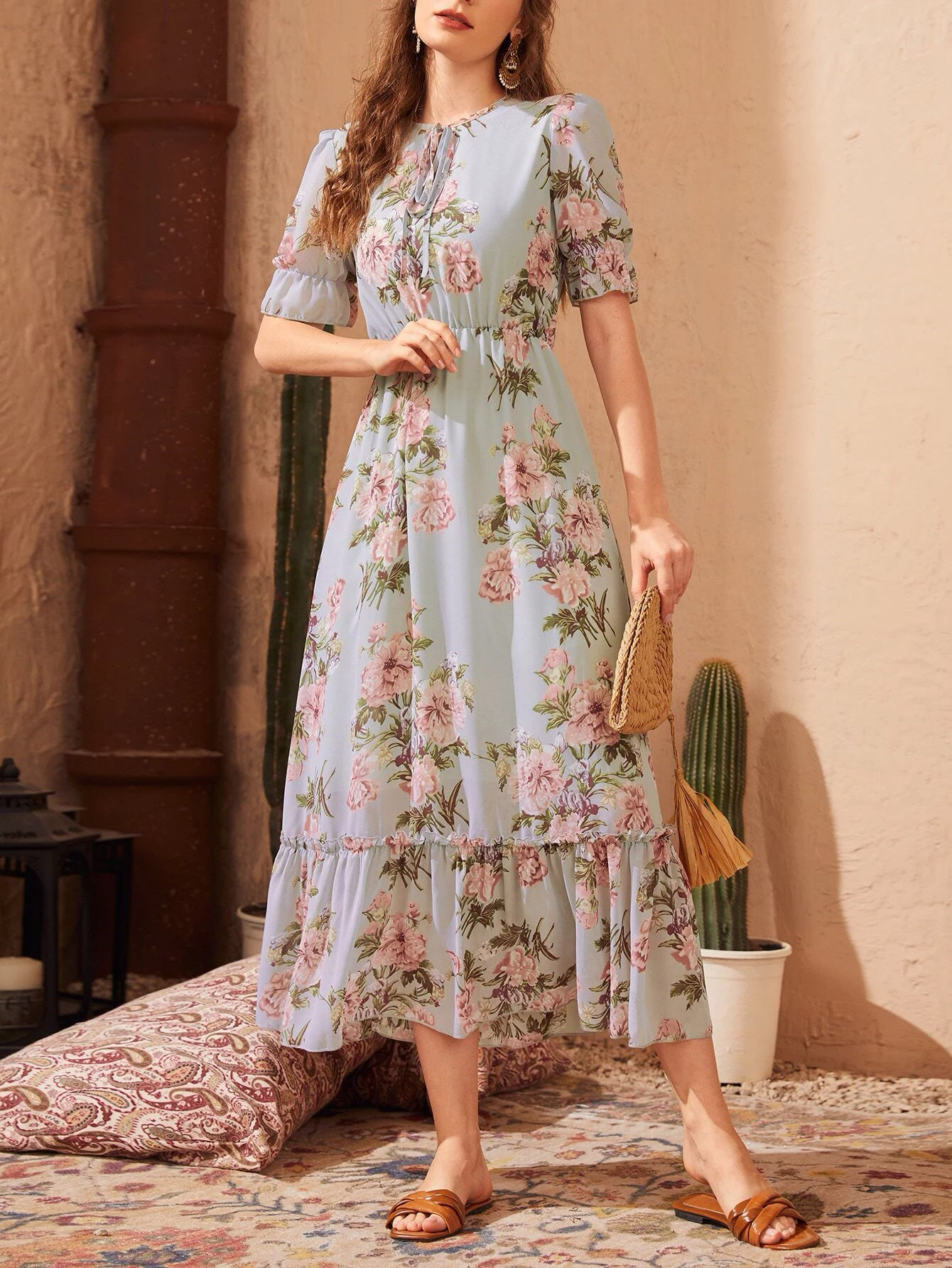 Shein Floral Print Tie Front Flounce Sleeve Dress | Dress | OneHub Shein Floral Print Tie Front Flounce Sleeve Dress | Dress | OneHub