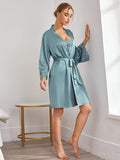  | Shein Lace Trim Satin Slips With Belted Robe | Lingerie | Shein | OneHub