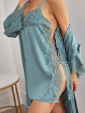  | Shein Lace Trim Satin Slips With Belted Robe | Lingerie | Shein | OneHub