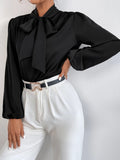  | Shein Satin Tie Neck Bishop Sleeve Blouse | Blouse | Shein | OneHub