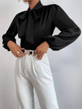  | Shein Satin Tie Neck Bishop Sleeve Blouse | Blouse | Shein | OneHub