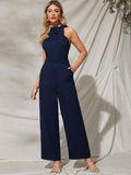 Shein Tie Neck Pocket Detail Sleeveless Jumpsuit