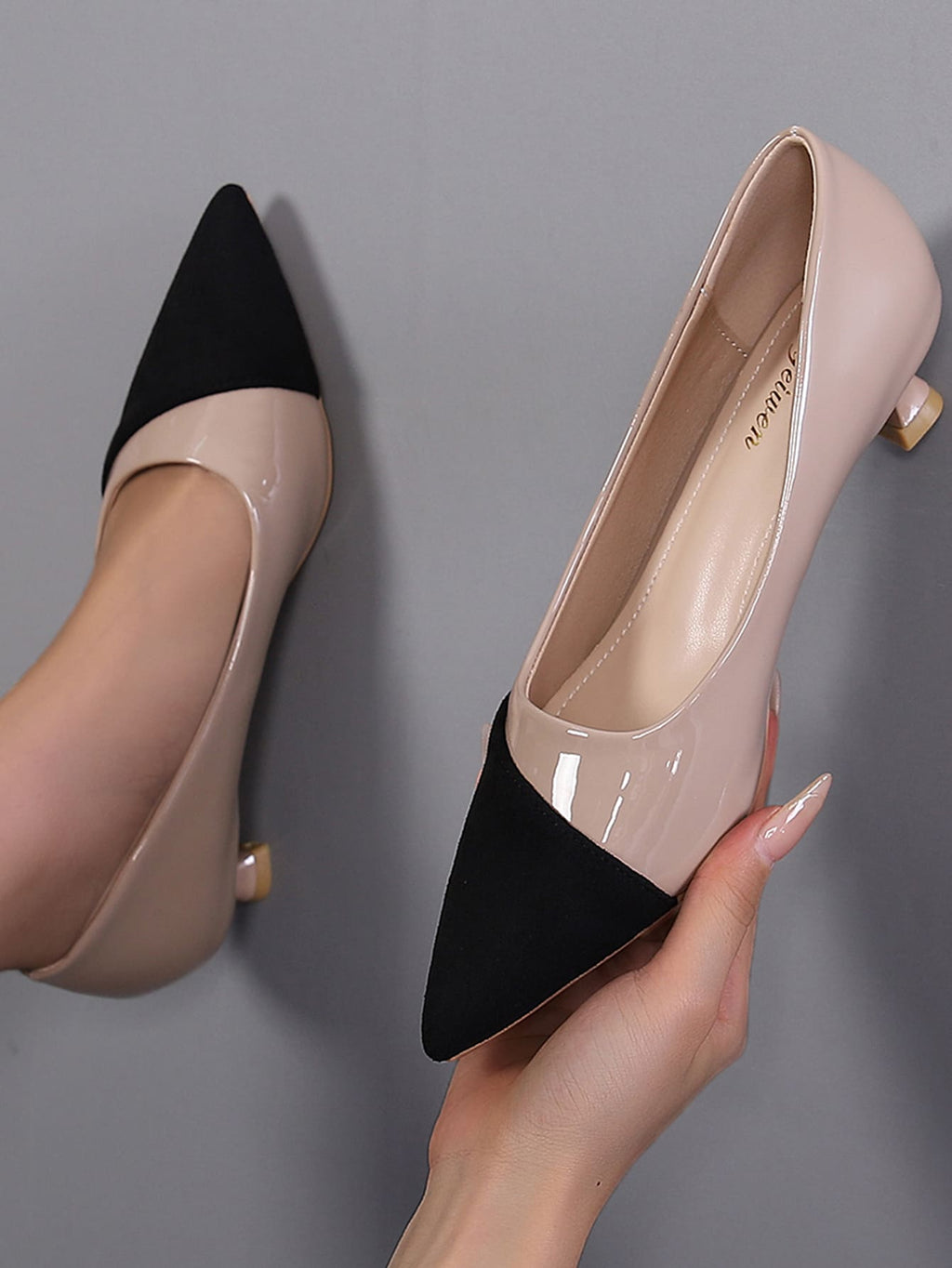 SHEIN Two Tone Point Toe Heeled Court Pumps, Multicolor Elegant Color |  Sandal